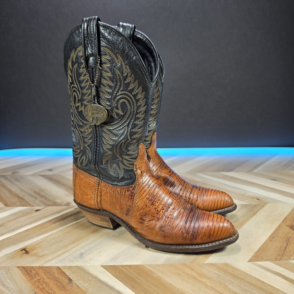 J Chisholm Men's 7 M Brown Teju Lizard Exotic Western Cowboy Boots Vintage USA